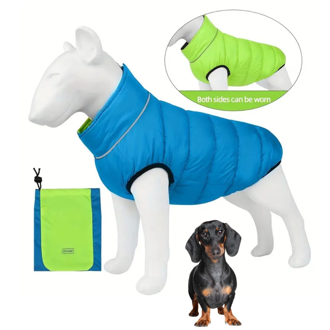 Reflective Dachshund Padded Jacket – Double-Sided Waterproof and Cotton Lined