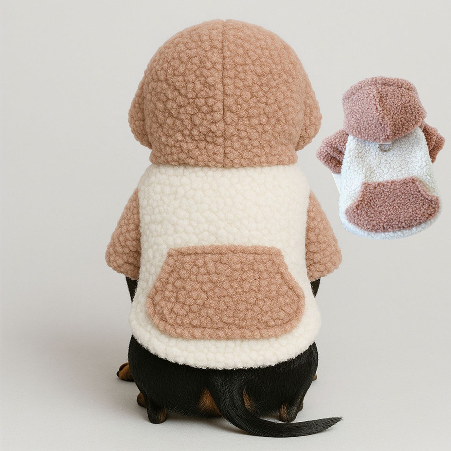 Warm Fleece Dachshund Hoodie with Hood and Leash Ring