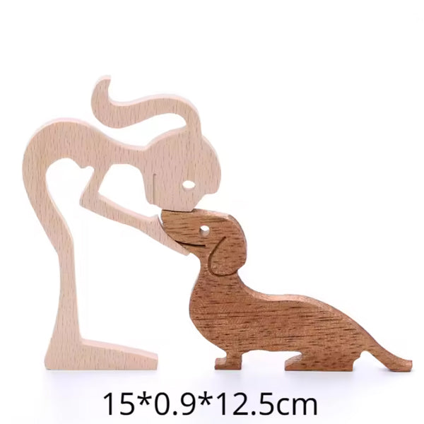 Doxiora Dachshund Wood Carving – Handcrafted Dog with Human Figurine