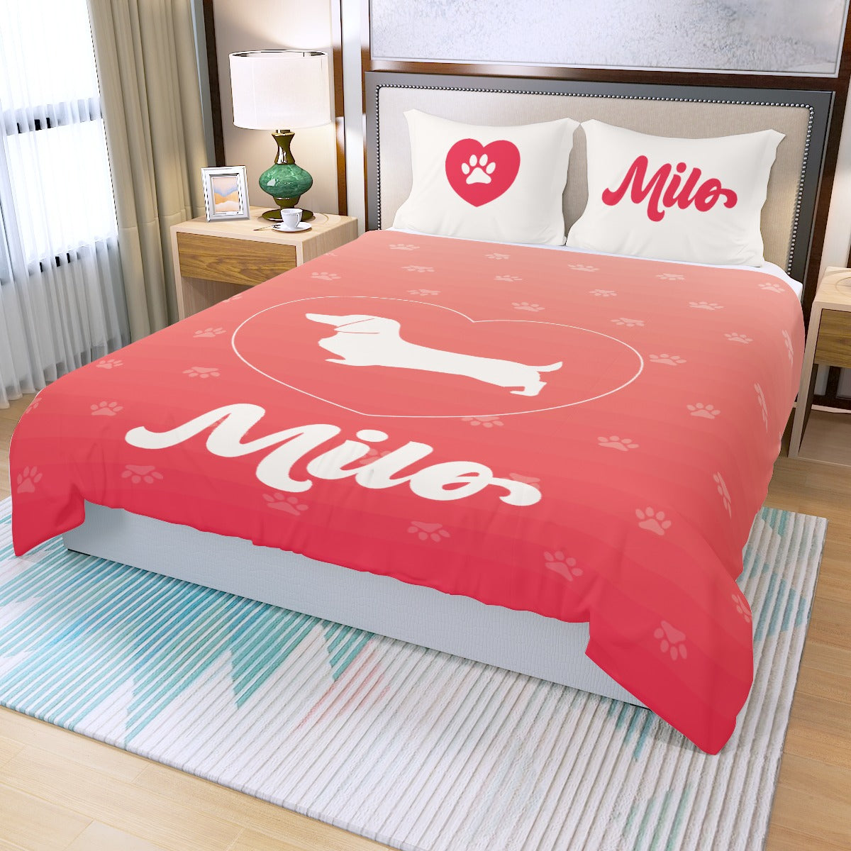 Custom Bedding Set with Dachshund's Name - Bedding Set