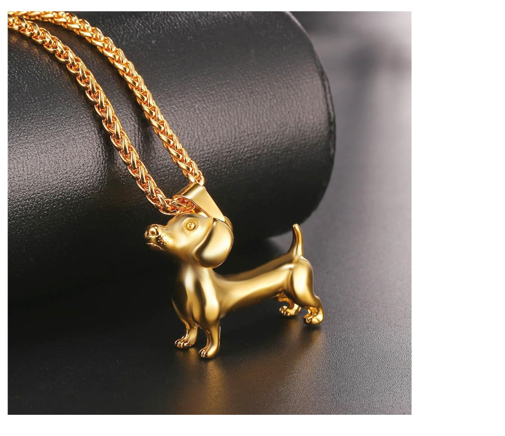 Dachshund Necklace Stainless Steel/Gold Color Rope - Dachshund Shop.jpg