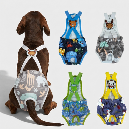 Pawzy Dachshund Cartoon Print Diaper  – Washable Dog Sanitary with Adjustable Straps