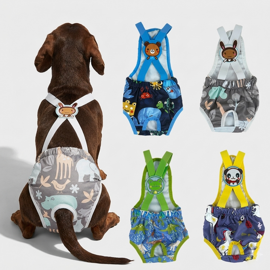 Pawzy Dachshund Cartoon Print Diaper  – Washable Dog Sanitary with Adjustable Straps