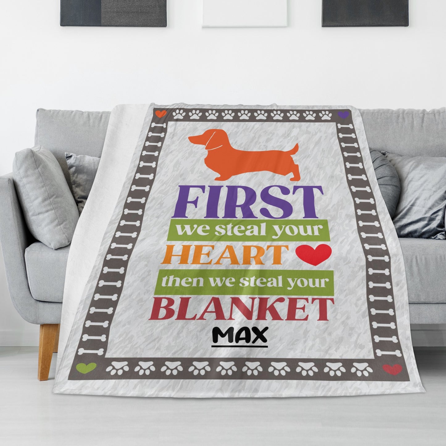 Custom blanket with dachshund name -  Blanket for Dachshund Love