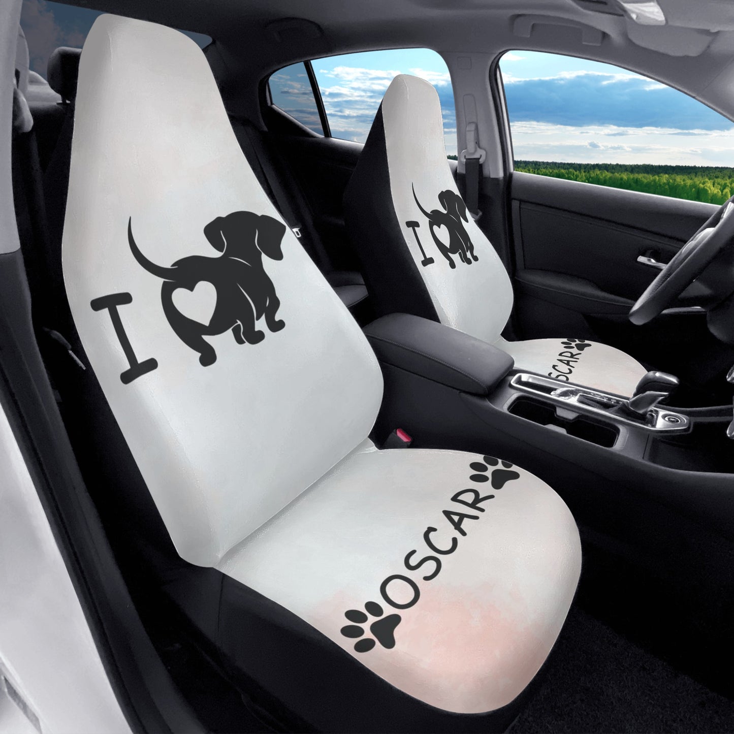 Funda de asiento de coche personalizada con nombre de Dachshunds - Funda de asiento de coche (2 piezas)