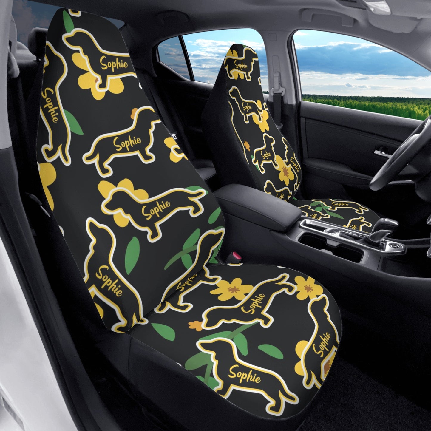 Funda de asiento de coche personalizada con nombre de Dachshunds - Funda de asiento de coche (2 piezas)