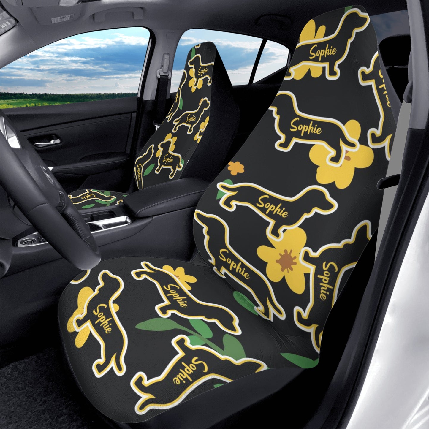 Funda de asiento de coche personalizada con nombre de Dachshunds - Funda de asiento de coche (2 piezas)