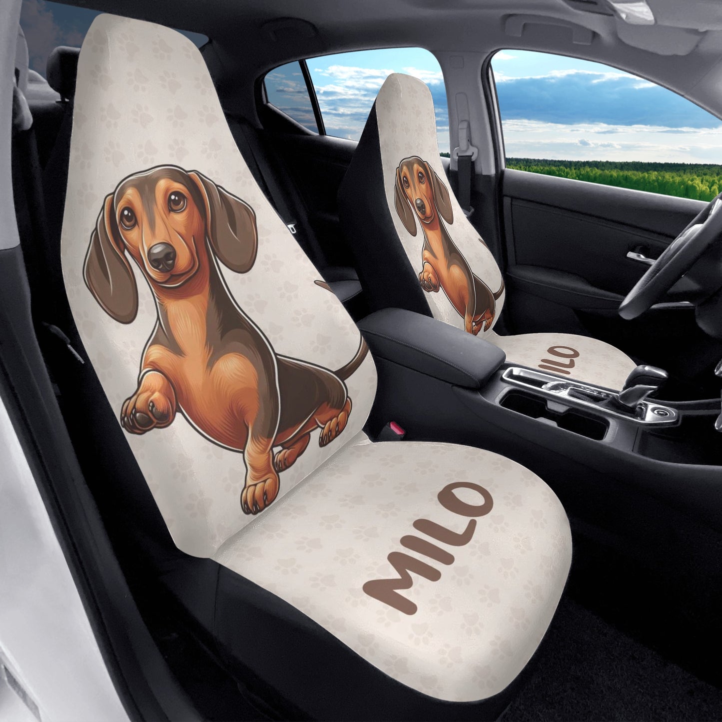 Funda de asiento de coche personalizada con nombre de Dachshunds - Funda de asiento de coche (2 piezas)