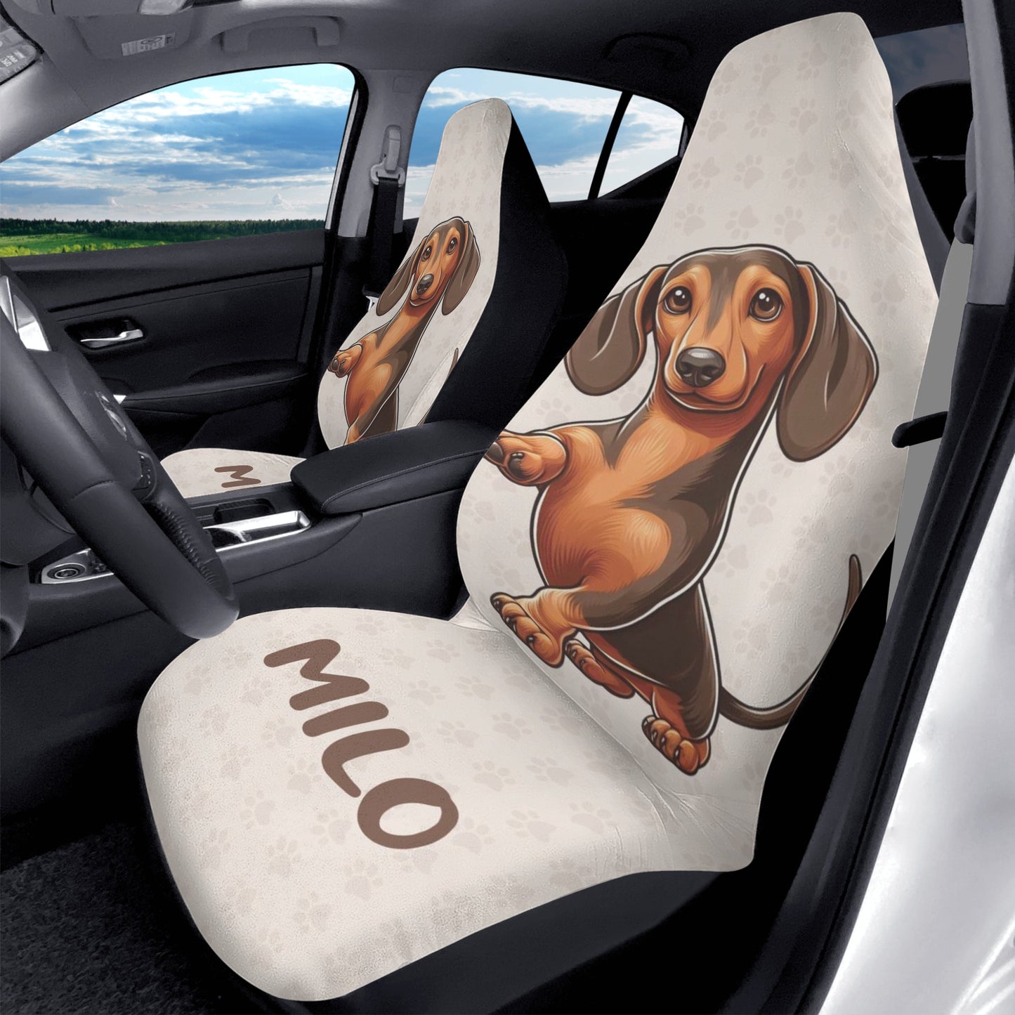 Funda de asiento de coche personalizada con nombre de Dachshunds - Funda de asiento de coche (2 piezas)