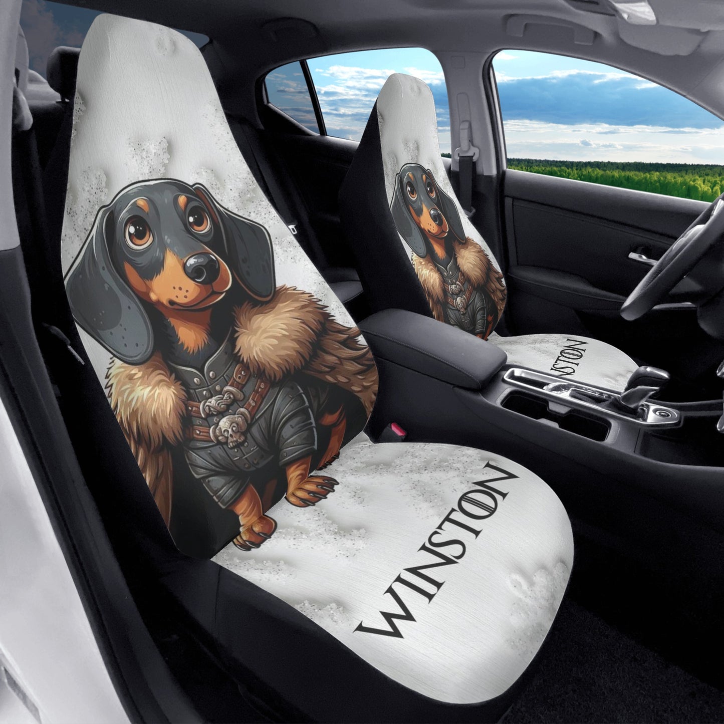 Funda de asiento de coche personalizada con nombre de Dachshunds - Funda de asiento de coche (2 piezas)