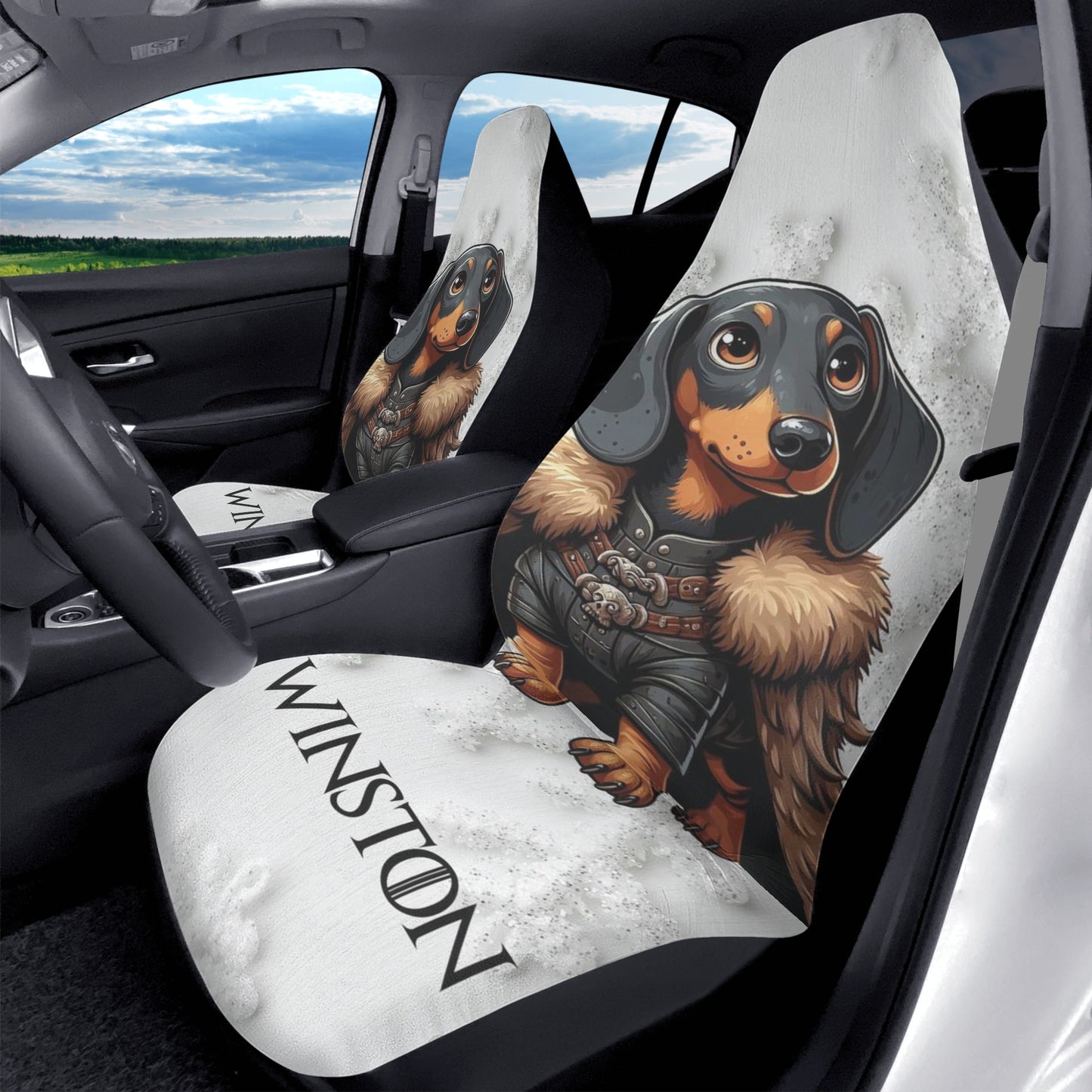 Funda de asiento de coche personalizada con nombre de Dachshunds - Funda de asiento de coche (2 piezas)