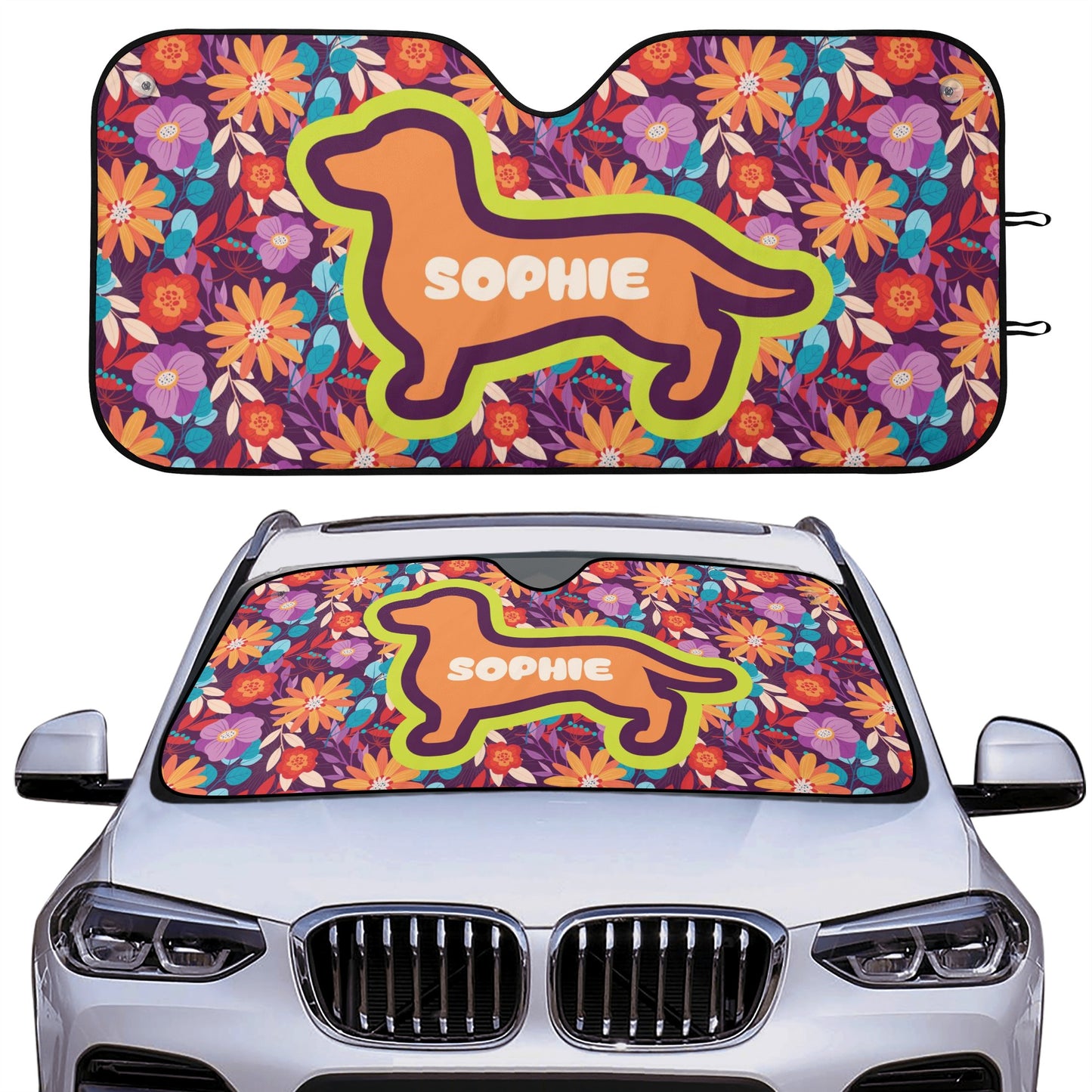 Custom Car Auto Sun Shade with dachshunds Name - Car Auto Sun Shade for Dachshund Lovers