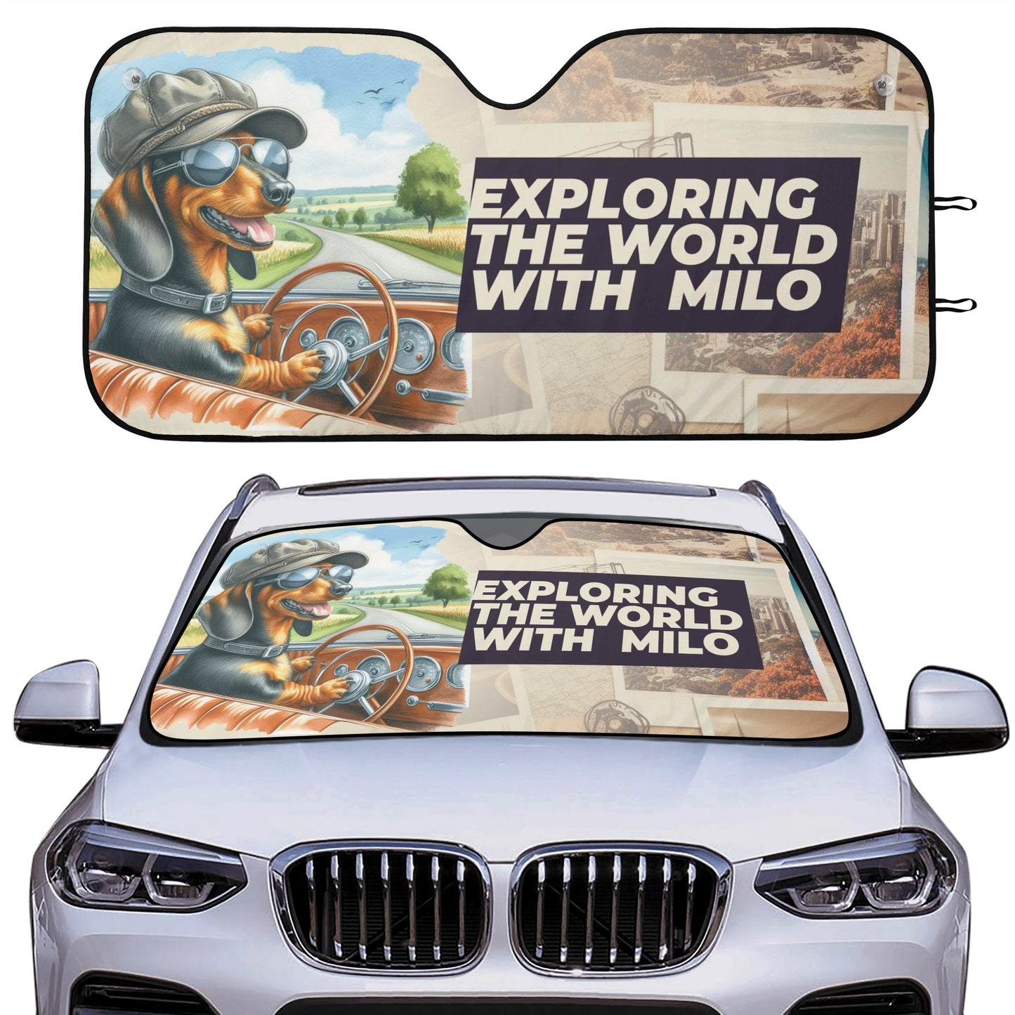 Custom Car Auto Sun Shade with dachshunds Name - Car Auto Sun Shade