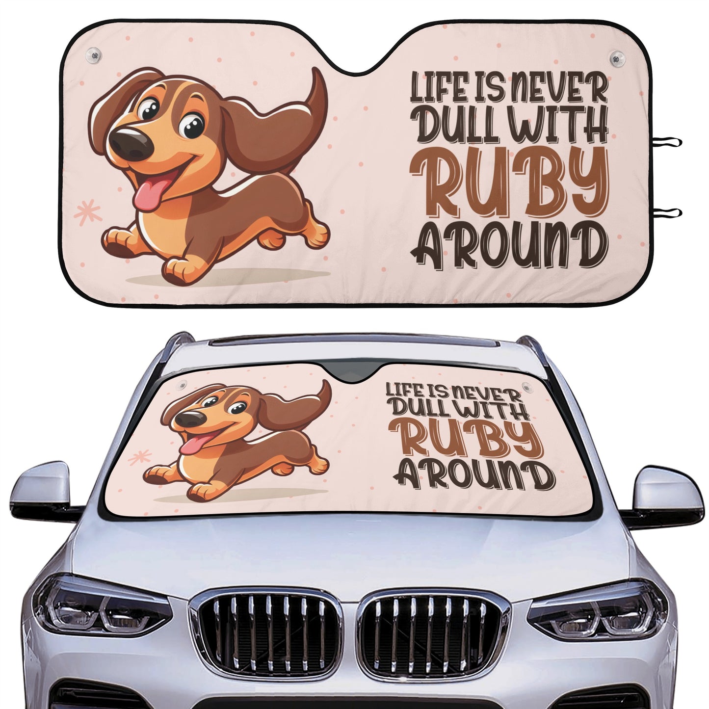 Parasol para automóvil personalizado con nombre de perros salchicha - Car Auto Sun Shade