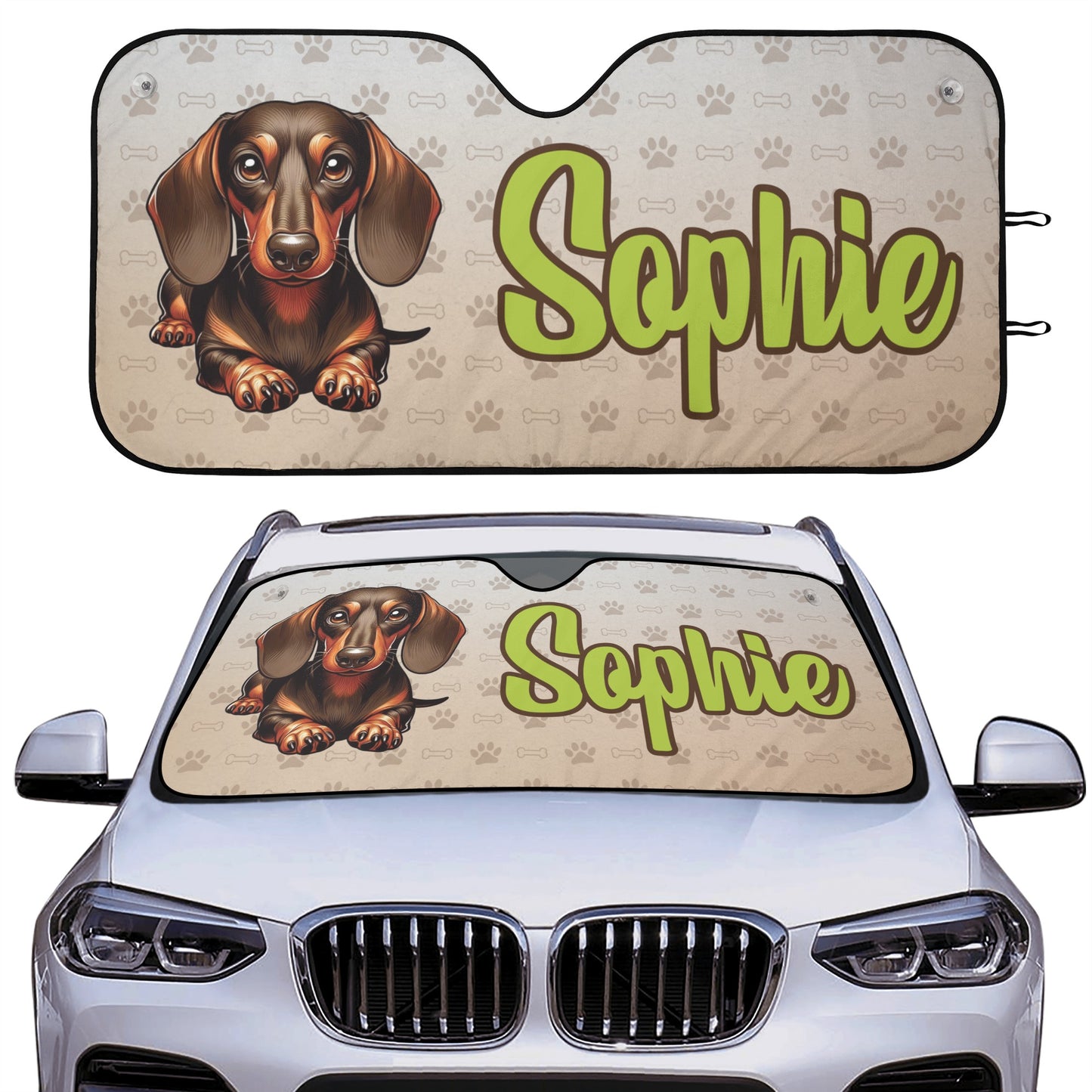 Custom Car Auto Sun Shade with dachshunds Name - Car Auto Sun Shade