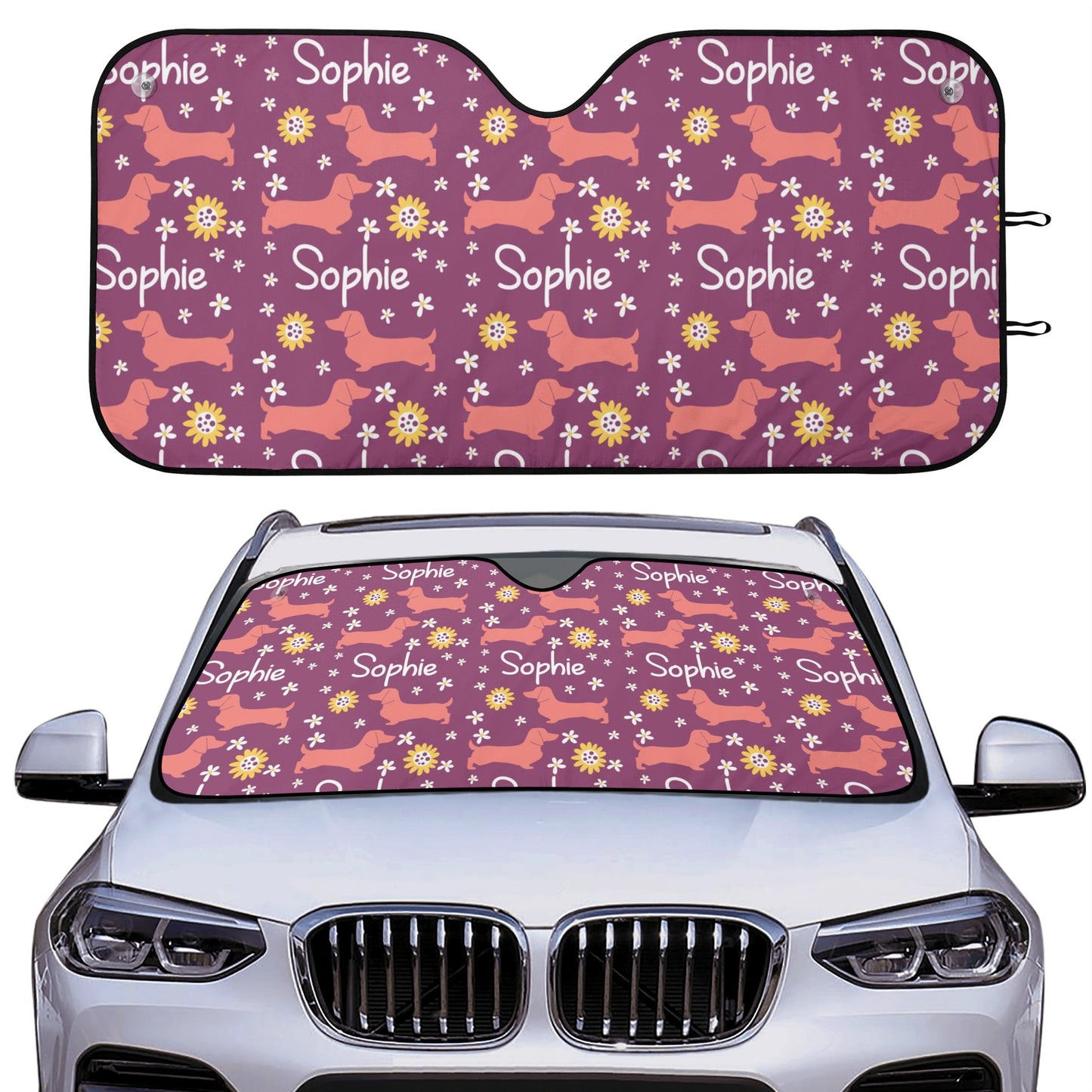 Custom Car Auto Sun Shade with dachshunds Name - Car Auto Sun Shade