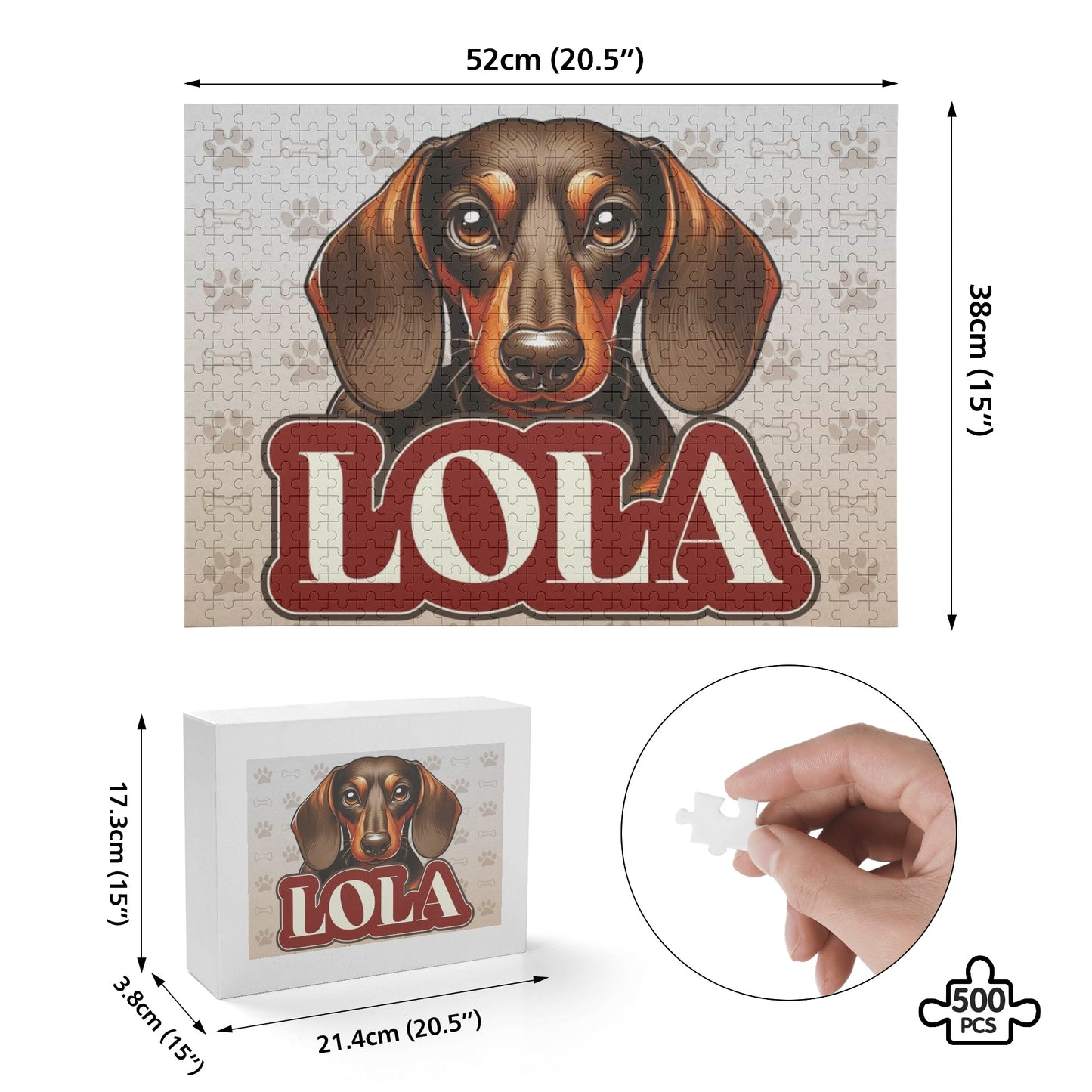 Puzzle personalizado con nombre de Perro Salchicha - Puzzle