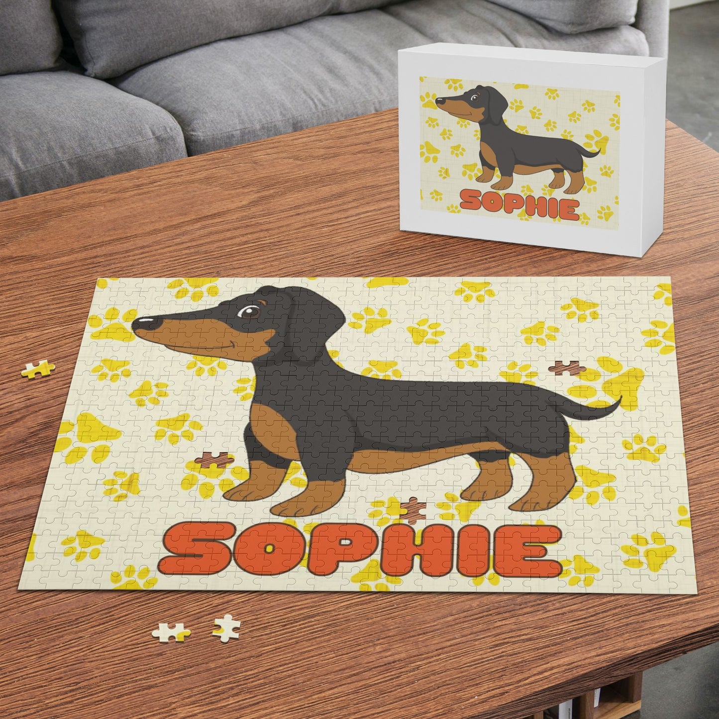 Puzzle personalizado con nombre de Perro Salchicha - Puzzle