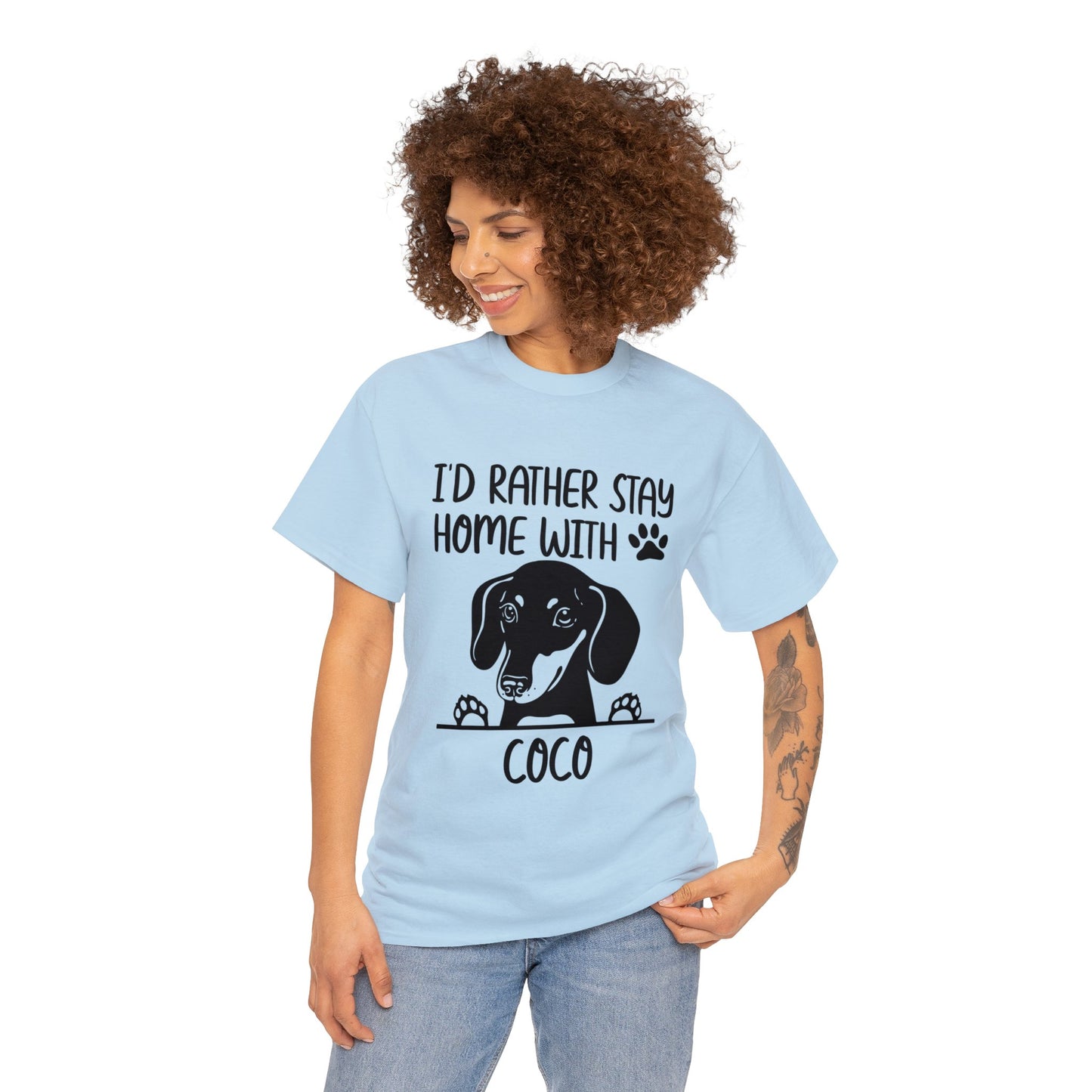 Stay home with my doxie - Custom T-shirt  with dachshund  Name