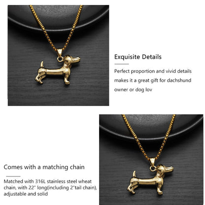 Dachshund Necklace Stainless Steel/Gold Color Rope