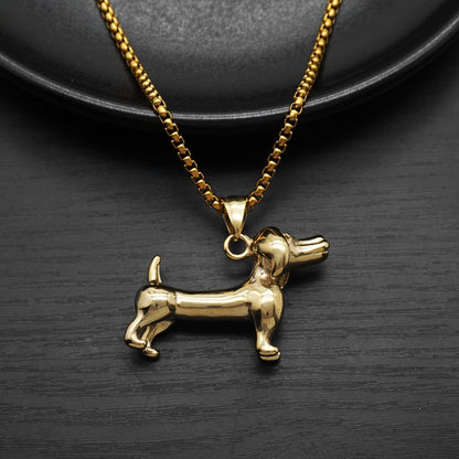 Dachshund Necklace Stainless Steel/Gold Color Rope