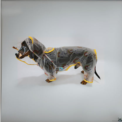 Dachshund Raincoat with Hat – Four-Legged Transparent Rain Jacket