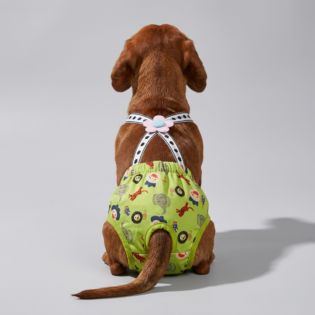 Pawzy Dachshund Cartoon Print Diaper  – Washable Dog Sanitary with Adjustable Straps