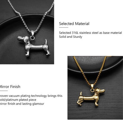 Dachshund Necklace Stainless Steel/Gold Color Rope