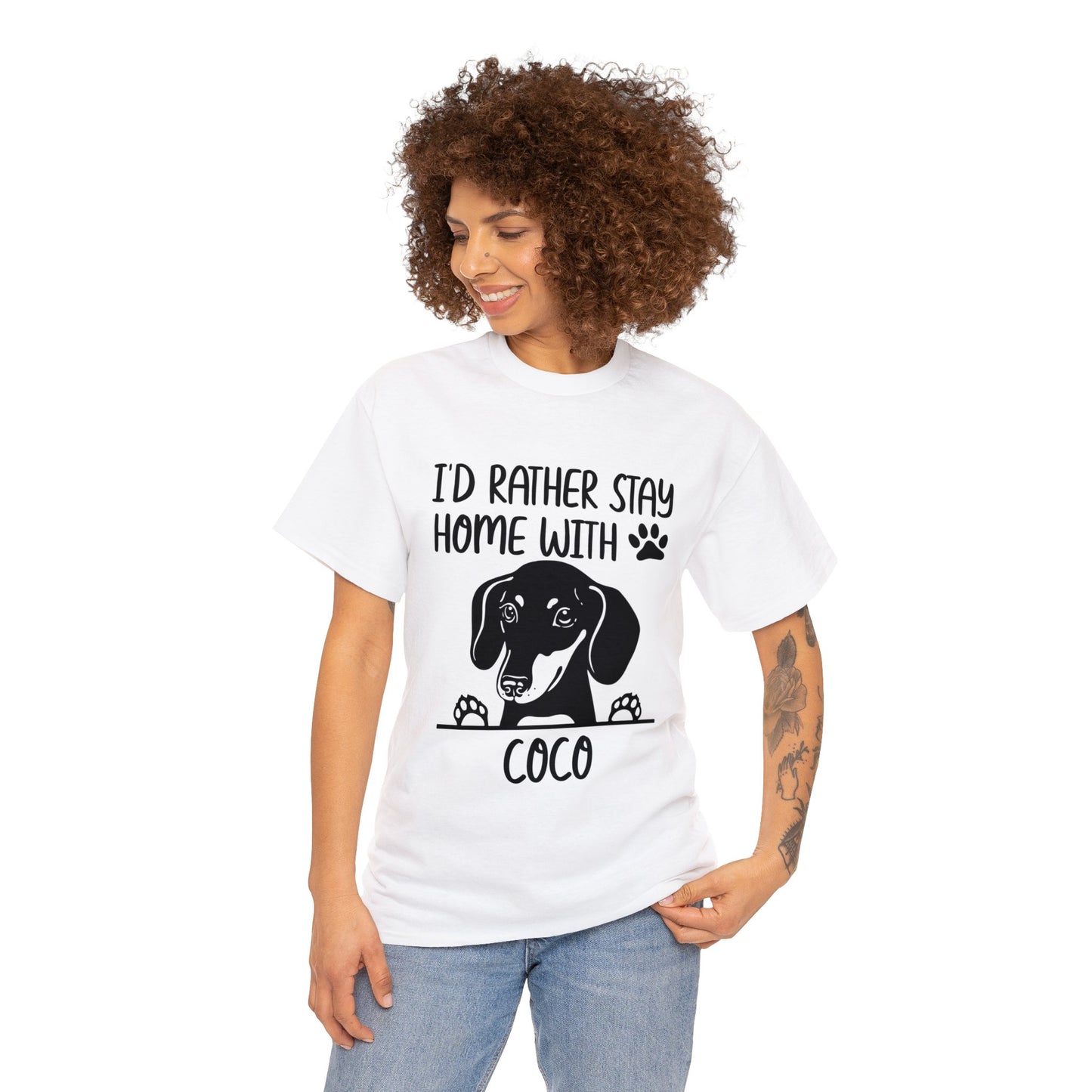 Stay home with my doxie - Custom T-shirt  with dachshund  Name