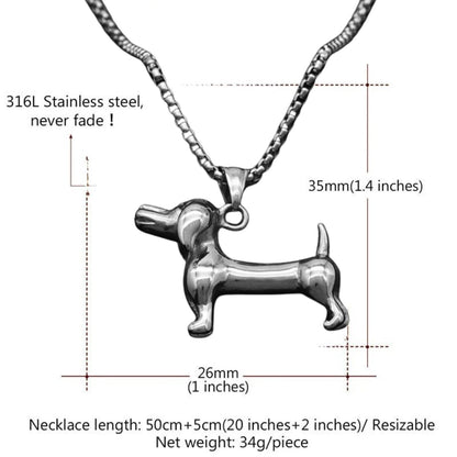 Dachshund Necklace Stainless Steel/Gold Color Rope