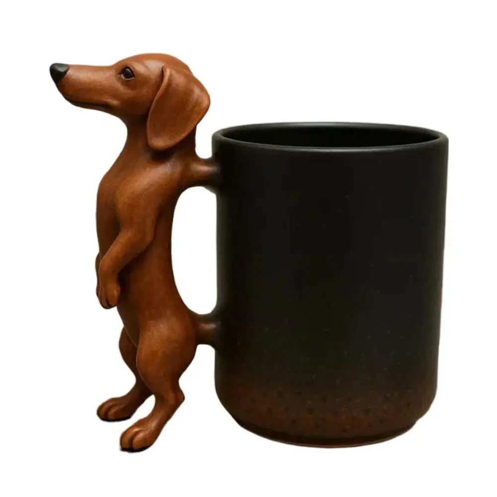 Wiener Dog Shaped Mug – Ceramic Dachshund Handle Cup for Doxie Fans