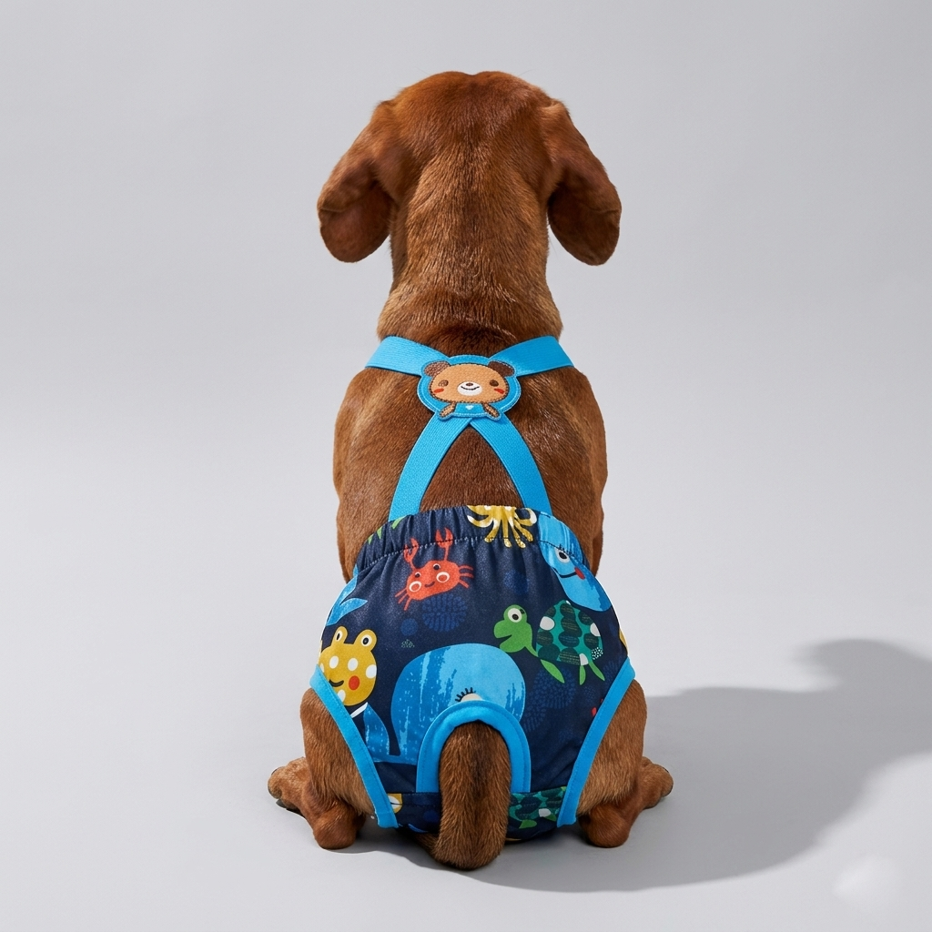 Pawzy Dachshund Cartoon Print Diaper  – Washable Dog Sanitary with Adjustable Straps