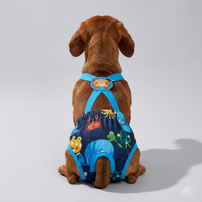 Pawzy Dachshund Cartoon Print Diaper  – Washable Dog Sanitary with Adjustable Straps