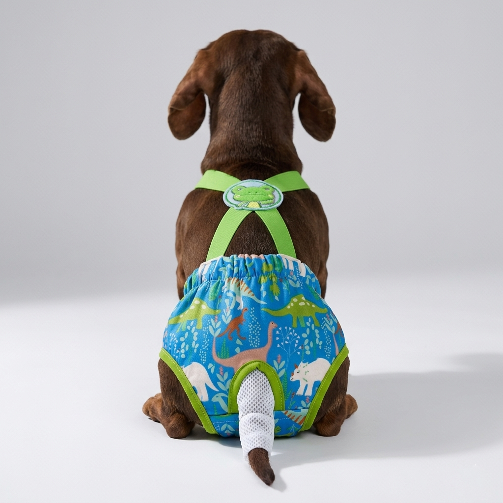 Pawzy Dachshund Cartoon Print Diaper  – Washable Dog Sanitary with Adjustable Straps