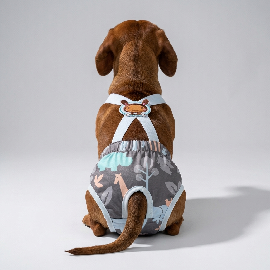 Pawzy Dachshund Cartoon Print Diaper  – Washable Dog Sanitary with Adjustable Straps