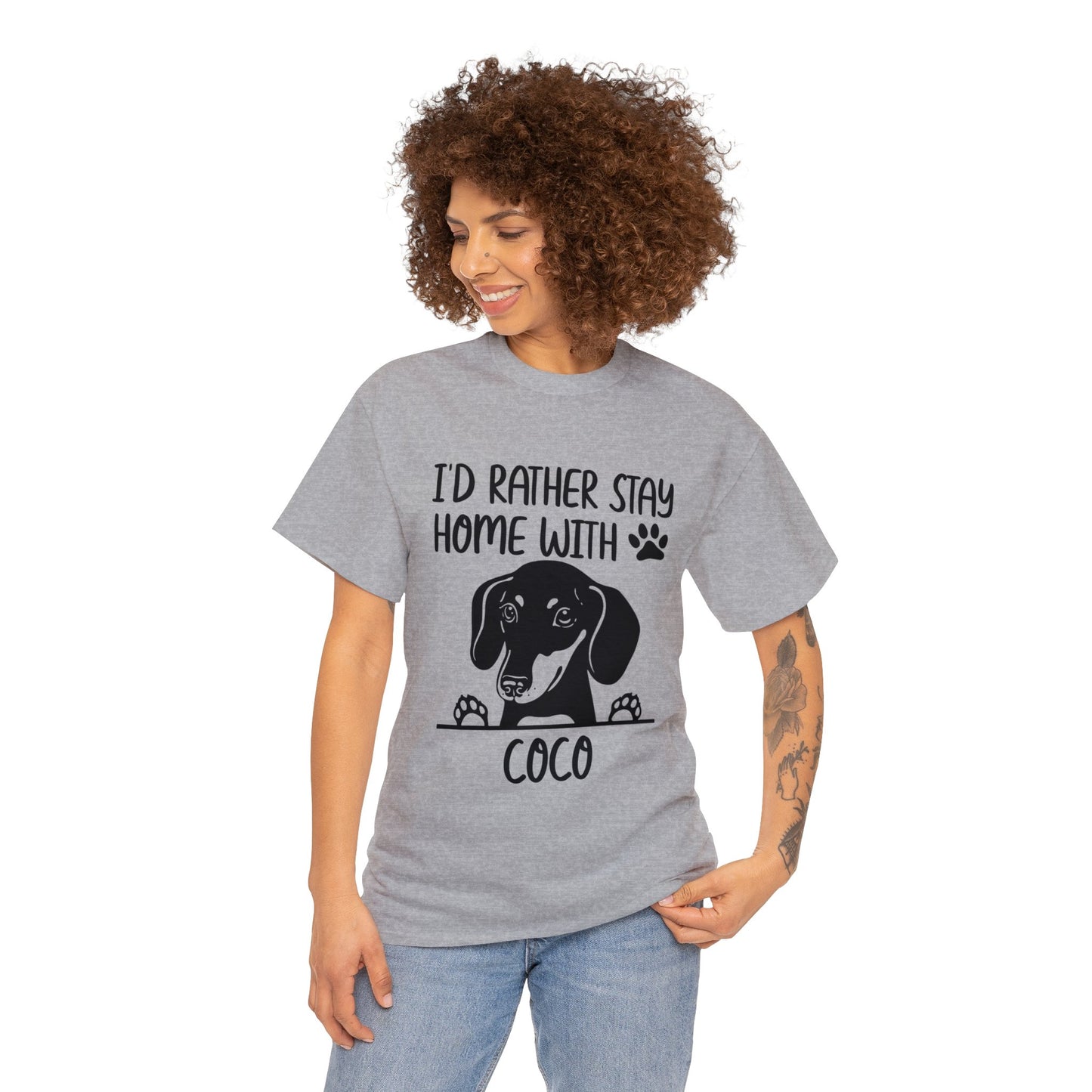 Stay home with my doxie - Custom T-shirt  with dachshund  Name