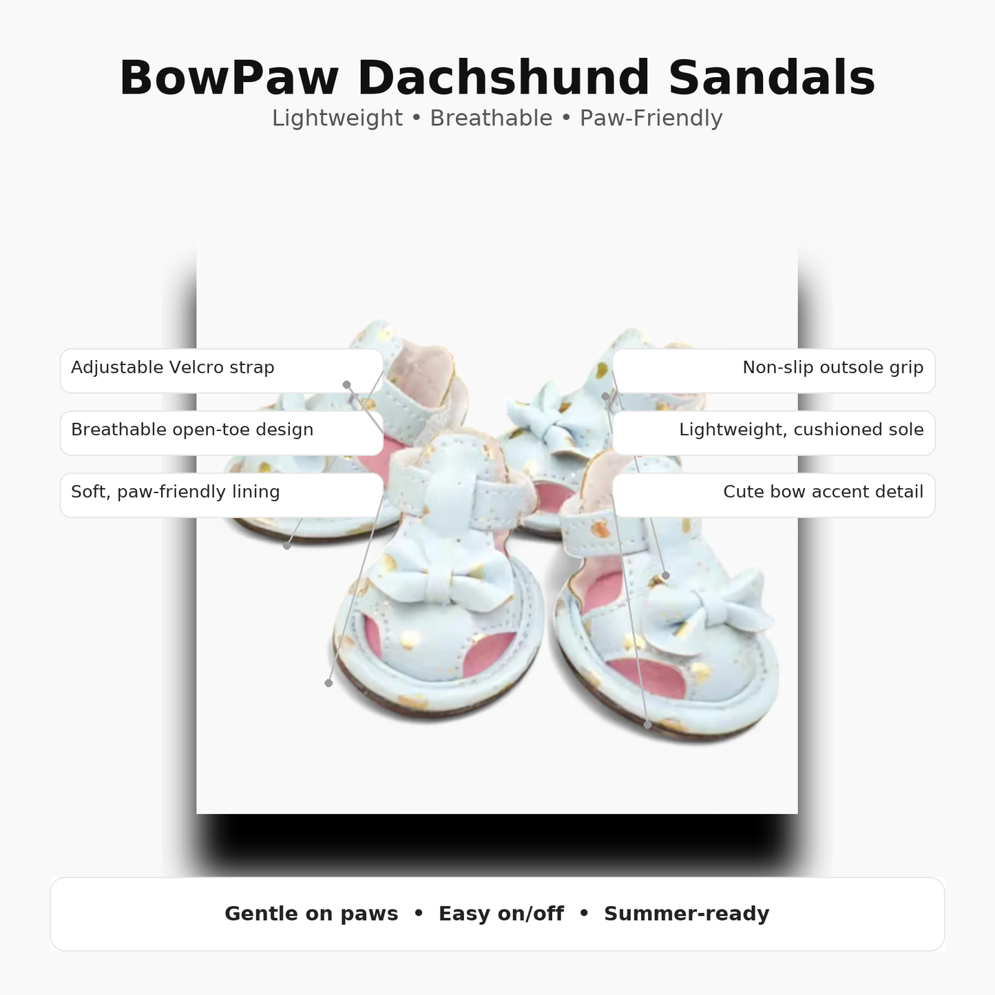 BowPaw Dachshund Sandals – Cute Soft Summer Dog Shoes
