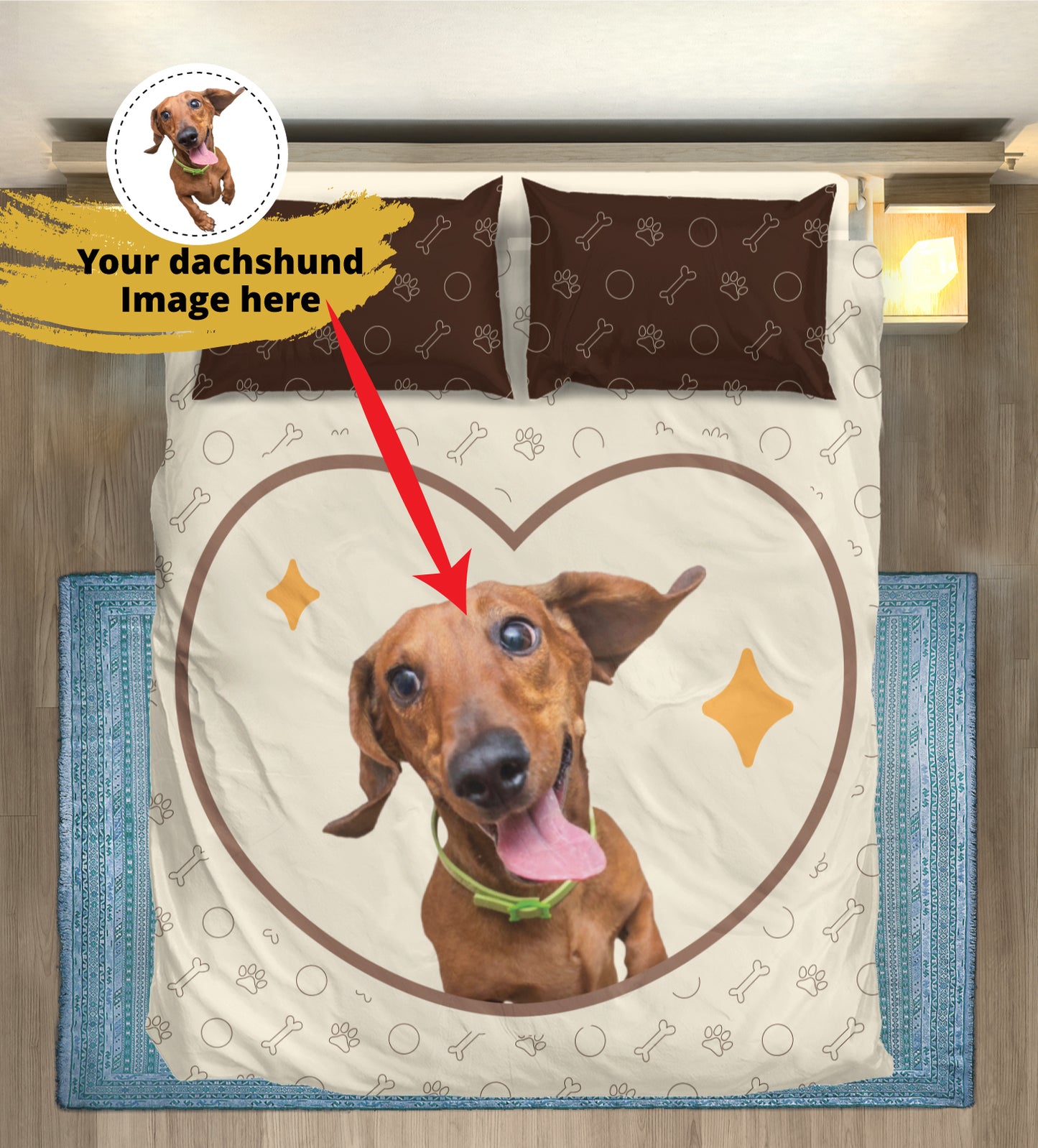 Juego de Cama Personalizado con Imagen de Perro Salchicha - Juego de Cama