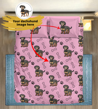 Juego de Cama Personalizado con Imagen de Perro Salchicha - Juego de Cama