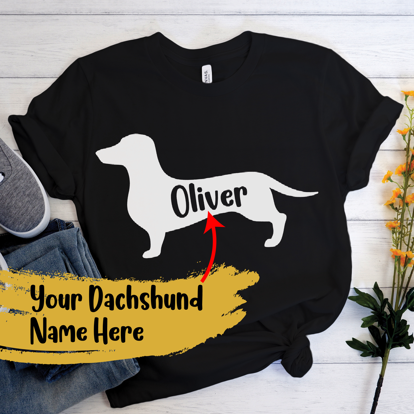 Camiseta personalizada con Nombre de Perro Salchicha - Camiseta para Nombre de Perro Salchicha 