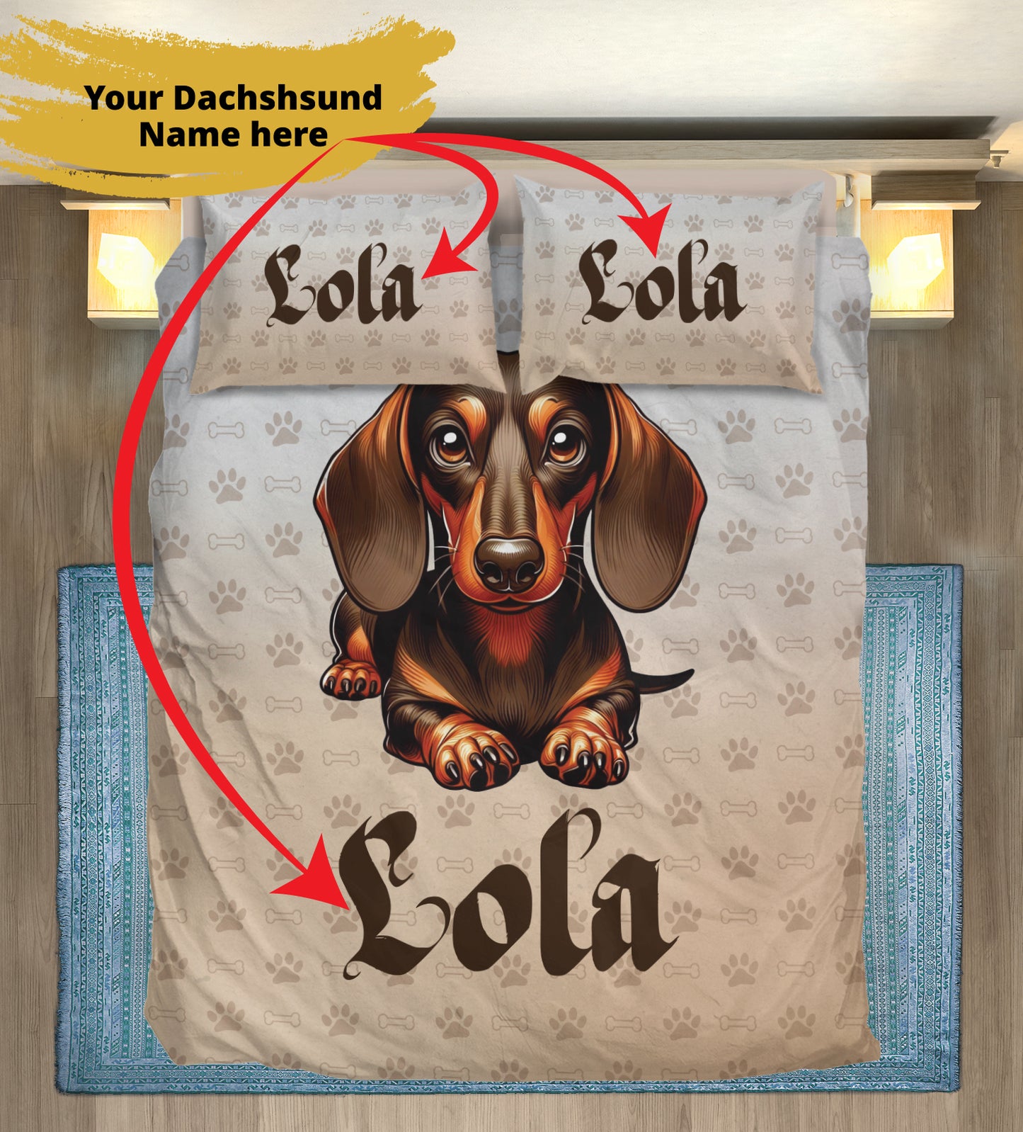 Custom Bedding Set with Dachshund's Name - Bedding Set