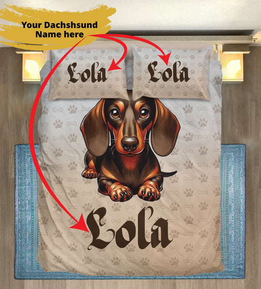 Juego de Cama Personalizado con Nombre de Perro Salchicha - Juego de Cama