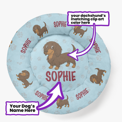 Joey - Personalized Cloud-Comfort Large Dachshund Bed | Anti-Anxiety Donut Bed for Dachshunds