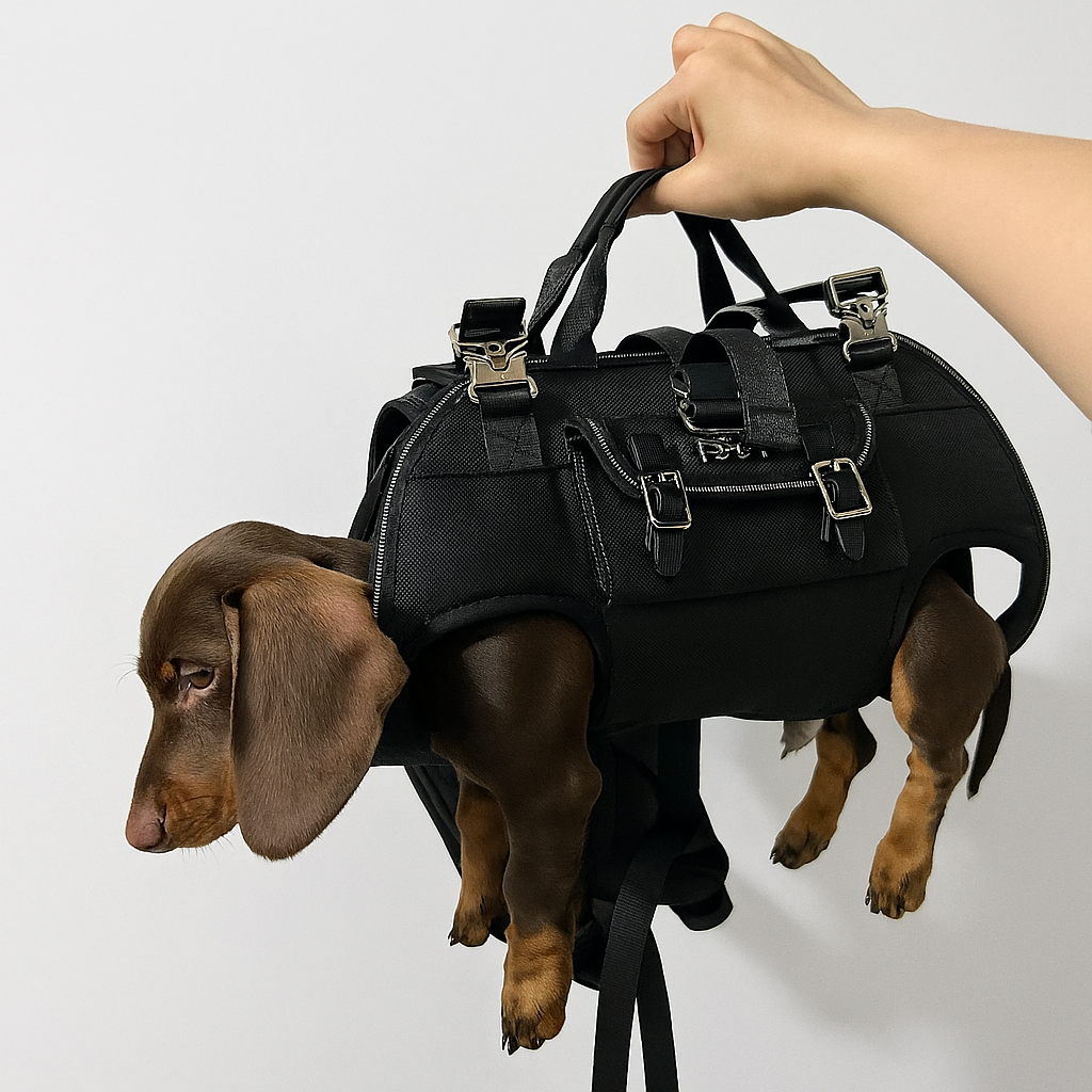 DachCarry Dachshund Side Carry Backpack – Lightweight Portable and Secure Doxie Carrier Bag