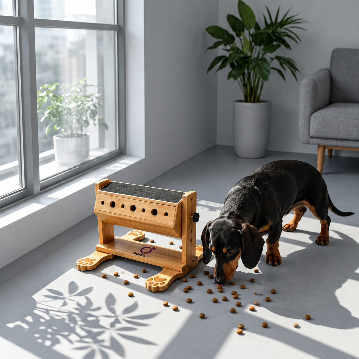 DoxiQuest™ Dachshund Adjustable Wooden Scratching Board & Interactive Puzzle Treat Feeder