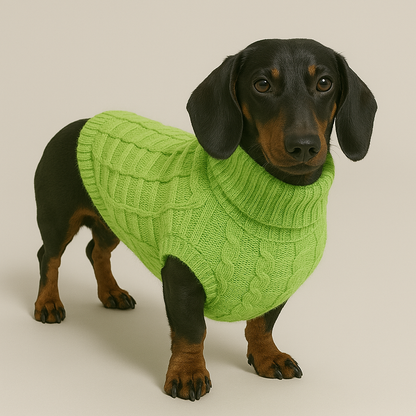 Cable-knit turtleneck winter sweater for dachshunds, view 3