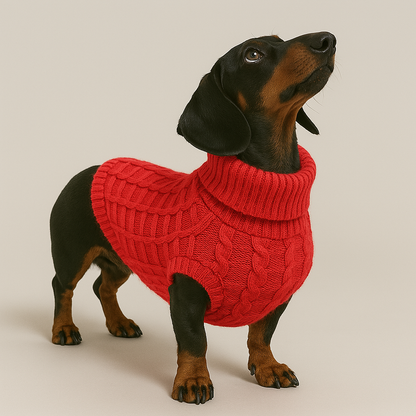 Cable-knit turtleneck winter sweater for dachshunds, view 5