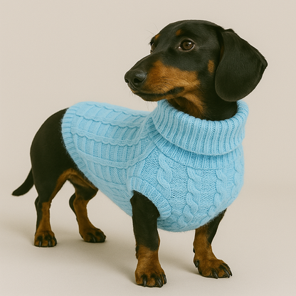 Cable-knit turtleneck winter sweater for dachshunds, view 8