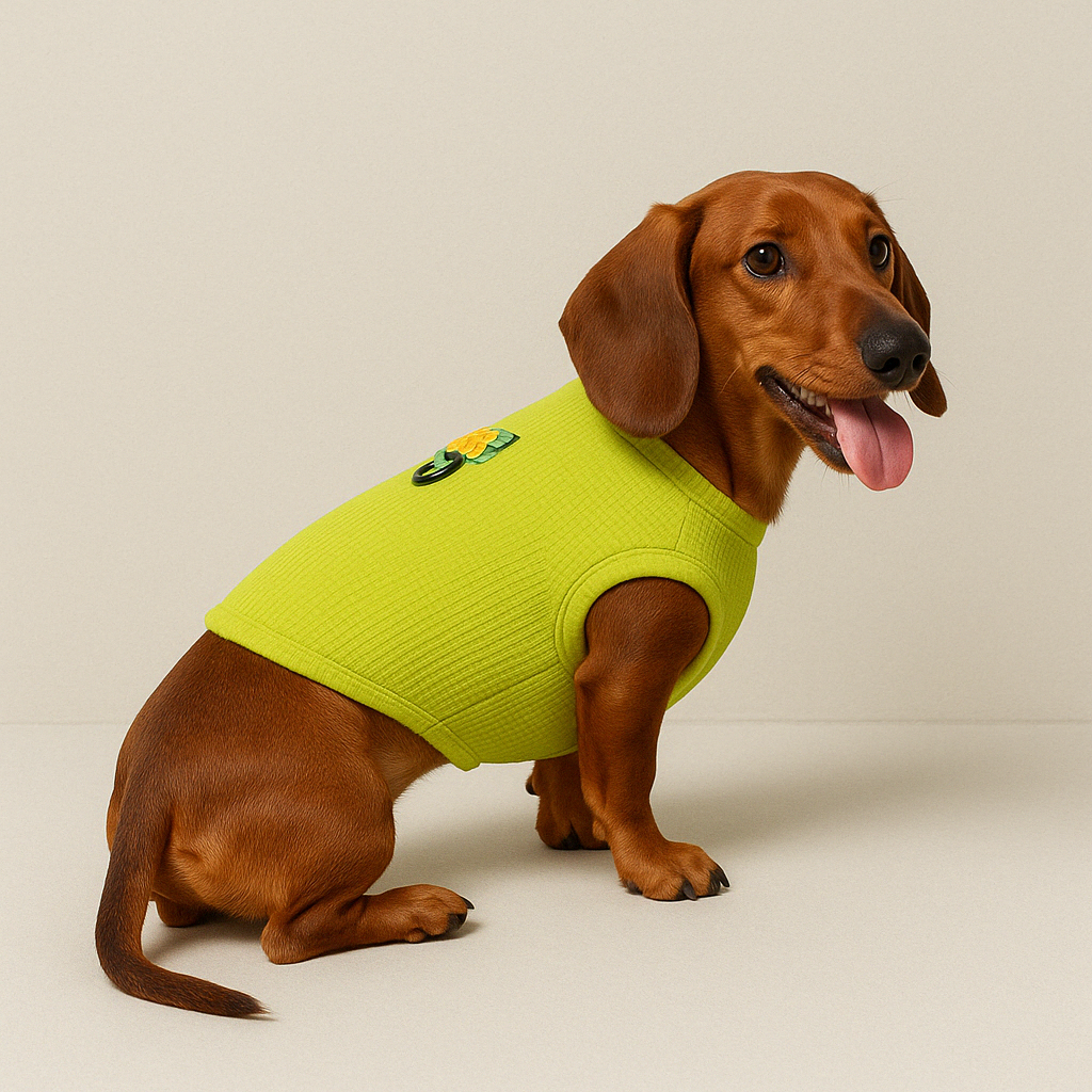 Dachshund Lightweight Vest with Leash Ring – Breathable Lime Green Dog Jacket