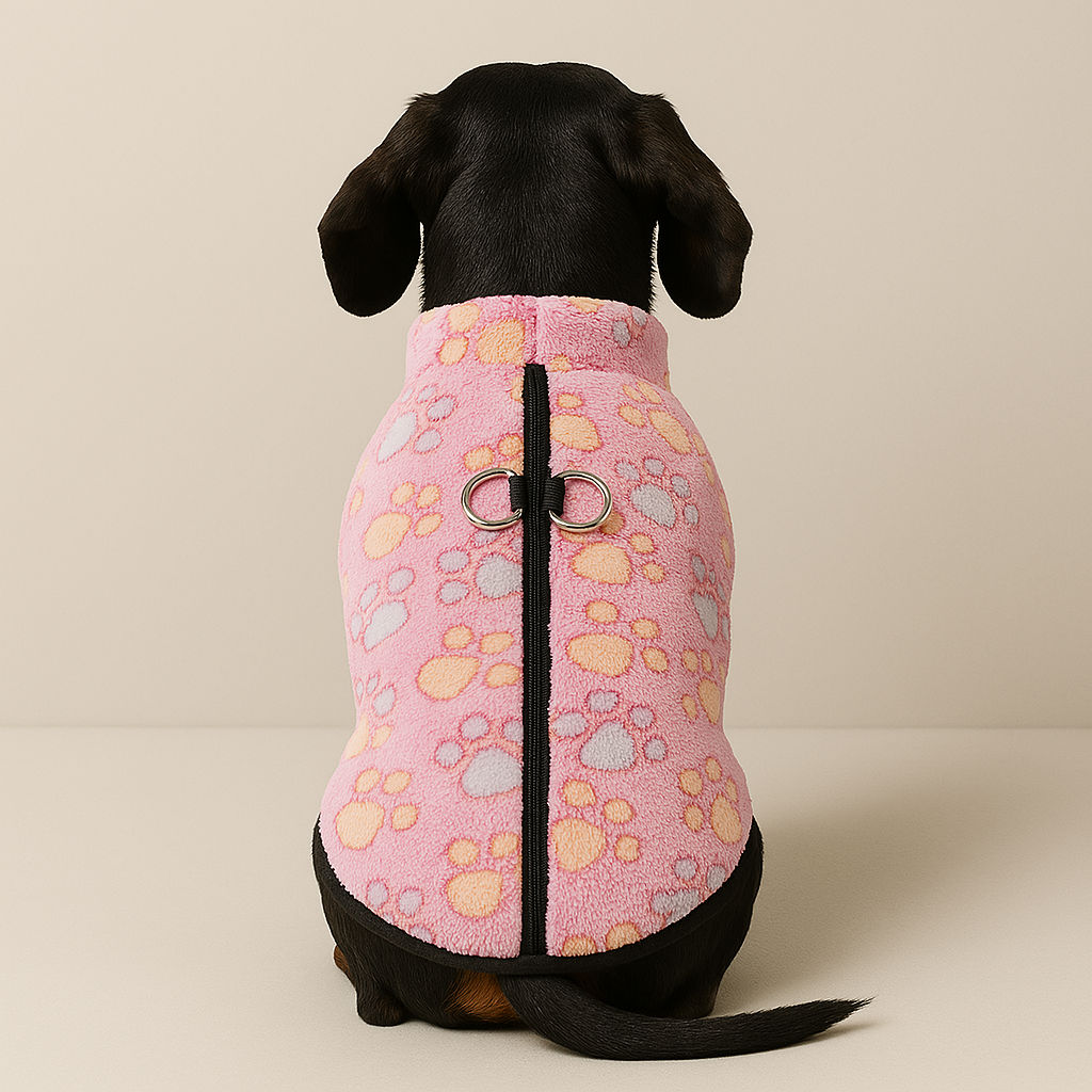 Dachshund Winter Jacket – Cozy Fleece Sweater with Paw Print Designed